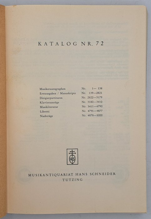 Hans Schneider - Konvolut Kataloge des legendären Musikantiquars Hans Schneider - 1959-1978