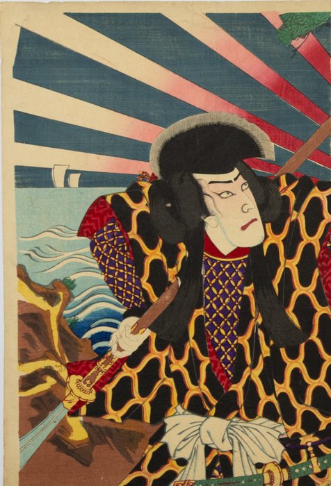 Kabuki Play: "Nido no Kake Isao no Wakamusha" 二度駆功若武者 - Kunimasa Baido (1848-1920) - Japan -  Meiji-perioden (1868-1912)