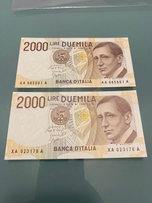 Italien - 2 x 2000 Lire Marconi - Serie sostitutiva e tripla AAA - Gigante BI 60  (Ingen mindstepris)