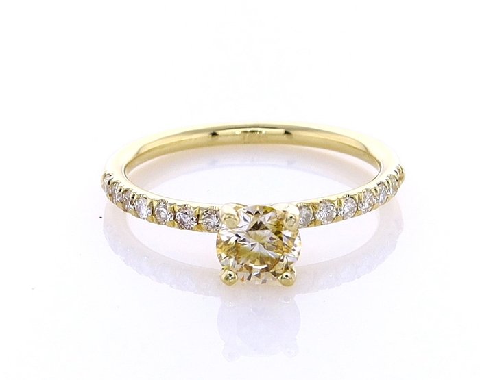 Ring - 14 karat Gulguld -  067ct tw Diamant (Naturfarvet) - Diamant