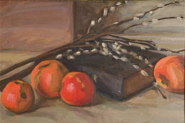 Tysk skole (XX) - Still life with apples and book - NO RESERVE