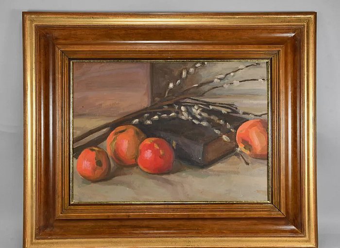 Tysk skole (XX) - Still life with apples and book - NO RESERVE