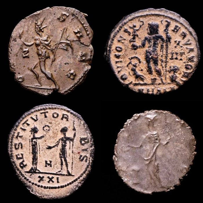 Romarriket. Gallienus, Aurelian, Licinius I  Victorinus. Lot comprising four (4) coins  (Ingen mindstepris)