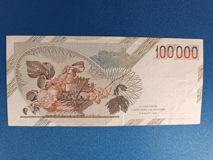 Italien. - 100.000 Lire 1985 "Caravaggio" I tipo - sostitutiva - Gigante BI 84Ba; Pick 110*  (Ingen mindstepris)