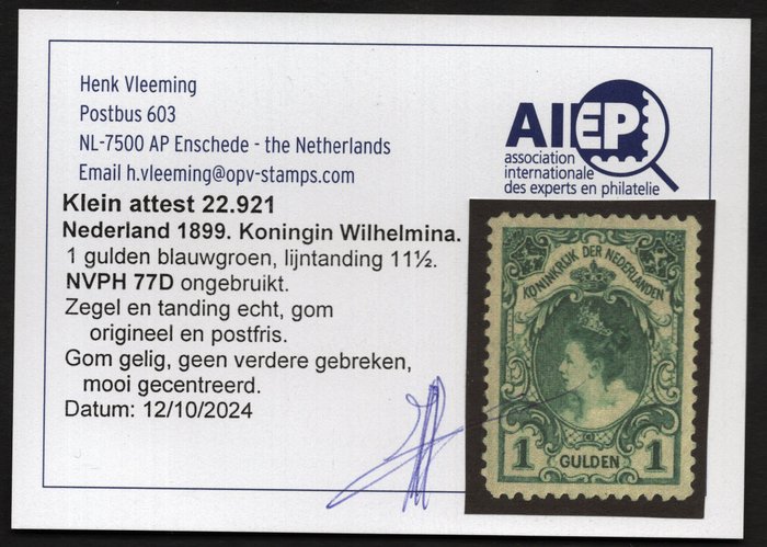 Holland 1899 - Dronning Wilhelmina type 'pelskrave' - Gratis fragt over hele verden - NVPH 77