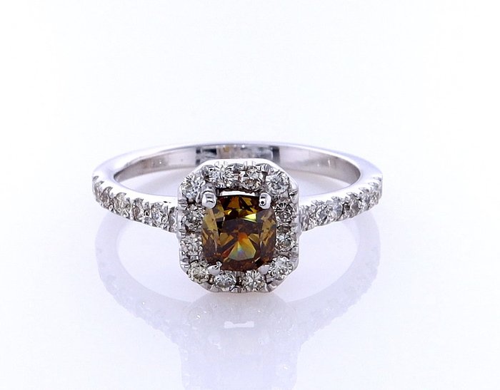 Ring - 14 karat Hvidguld -  1.10ct. tw. Diamant (Naturfarvet) - Diamant