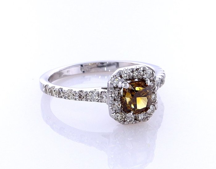 Ring - 14 karat Hvidguld -  1.10ct. tw. Diamant (Naturfarvet) - Diamant