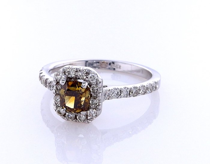 Ring - 14 karat Hvidguld -  1.10ct. tw. Diamant (Naturfarvet) - Diamant