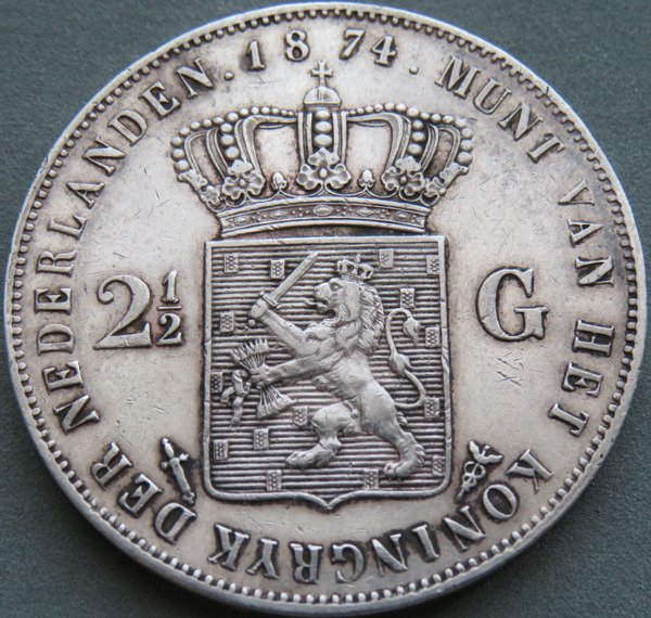 Holland. Willem III. 2 1/2 Gulden 1874  (Ingen mindstepris)