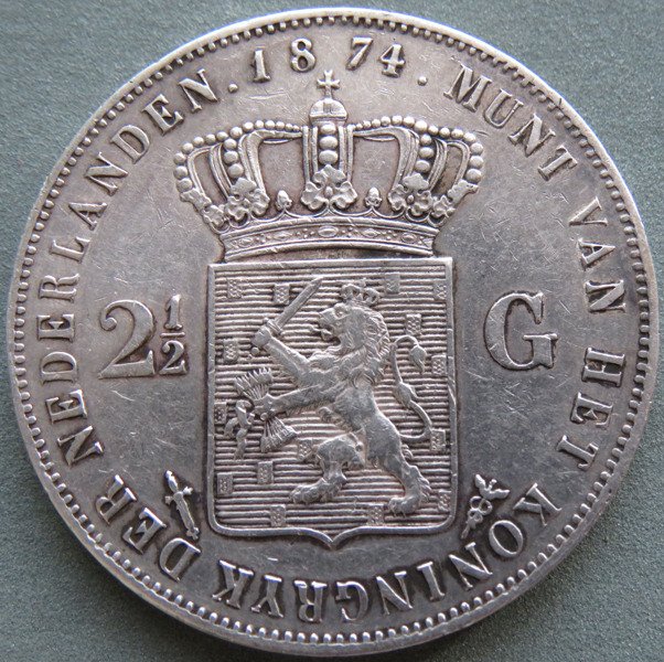 Holland. Willem III. 2 1/2 Gulden 1874  (Ingen mindstepris)