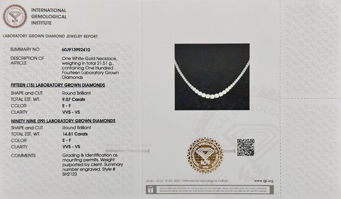 Halskæde - 14 karat Hvidguld -  23.88ct. tw. Diamant (Laboratoriedyrket) - Diamant - Gradueret halskæde