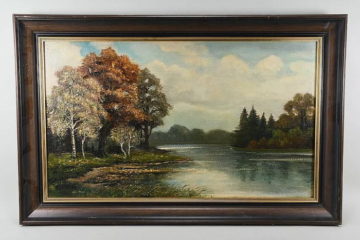 Fr. Focken (1921) - River Landscape with Forest - NO RESERVE