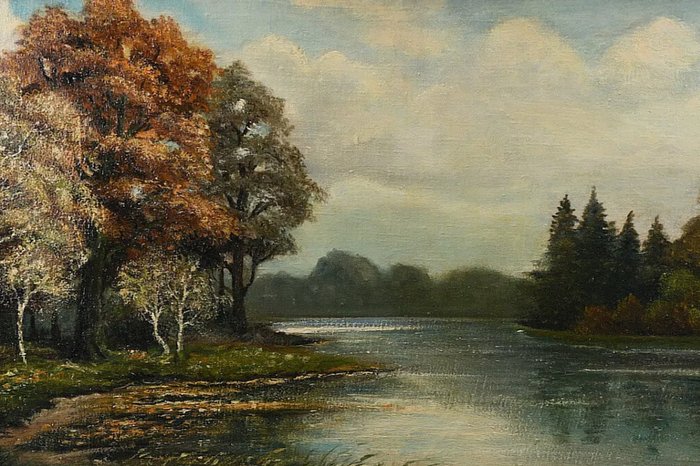 Fr. Focken (1921) - River Landscape with Forest - NO RESERVE