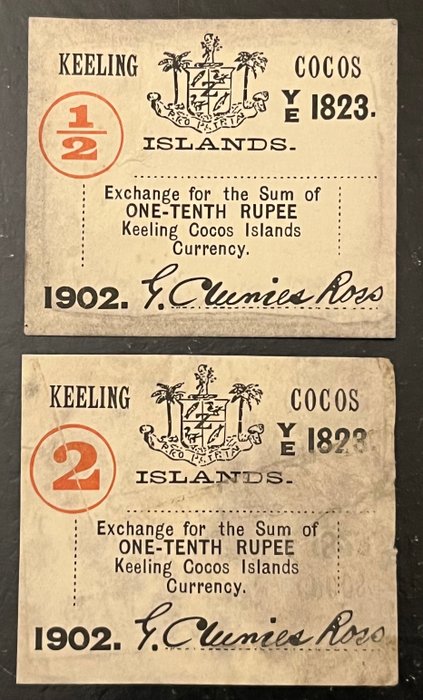 Keeling Cocos. - 1/2 and 2 Rupia - 1902  (Ingen mindstepris)