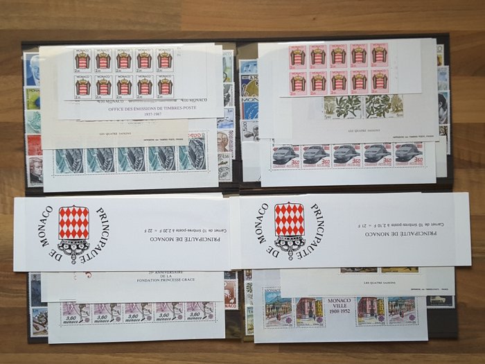 Monaco 1987/1990 - 4 hele år med aktuelle frimærker med souvenirark, forhåndsstempler og hæfter - Yvert 1562 à 1752 sans les non émis, BF 37, 39a, 41, 46, 49, préo 94 à 109, carnets 1 à 6