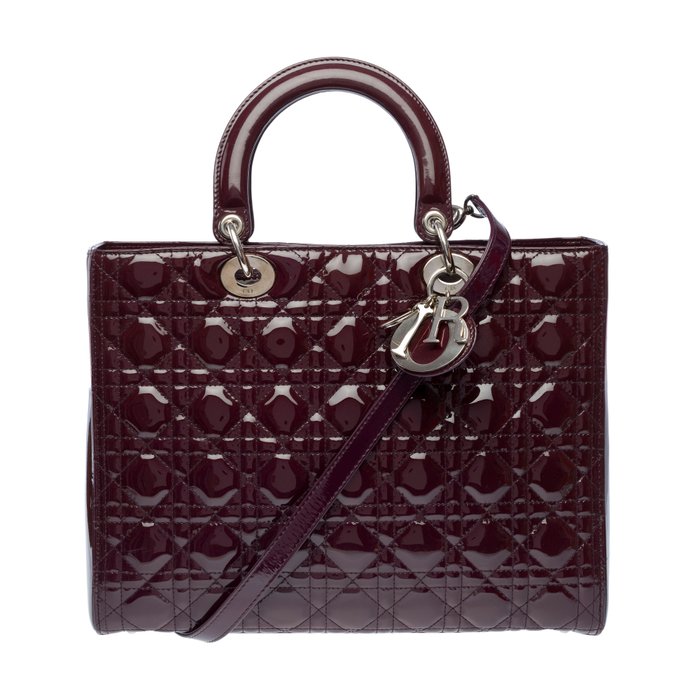 Christian Dior - Lady Dior Grand Modèle (GM) en cuir cannage verni violet, garniture en métal argenté - Håndtaske