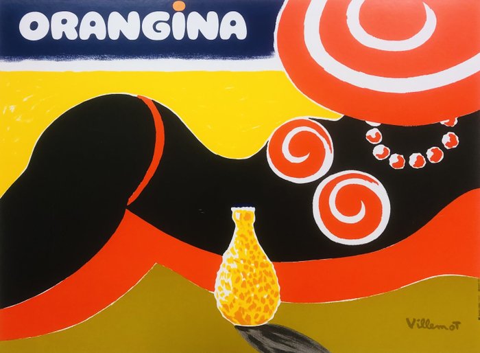 Bernard Villemot - Orangina On The Beach (linen backed on canvas) - 1980‹erne