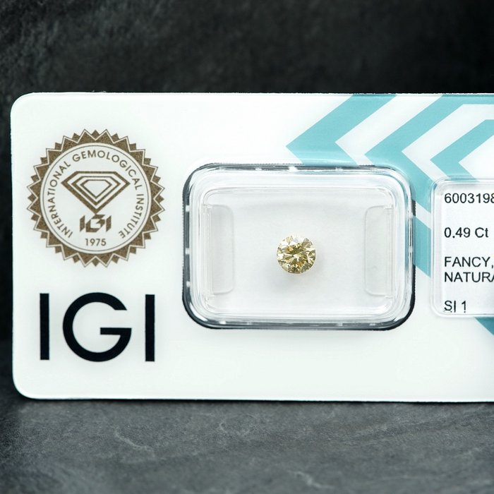 1 pcs Diamant  (Naturfarvet)  - 0.49 ct - Fancy Brunlig, Grålig Gul - SI1 - International Gemological Institute (IGI)