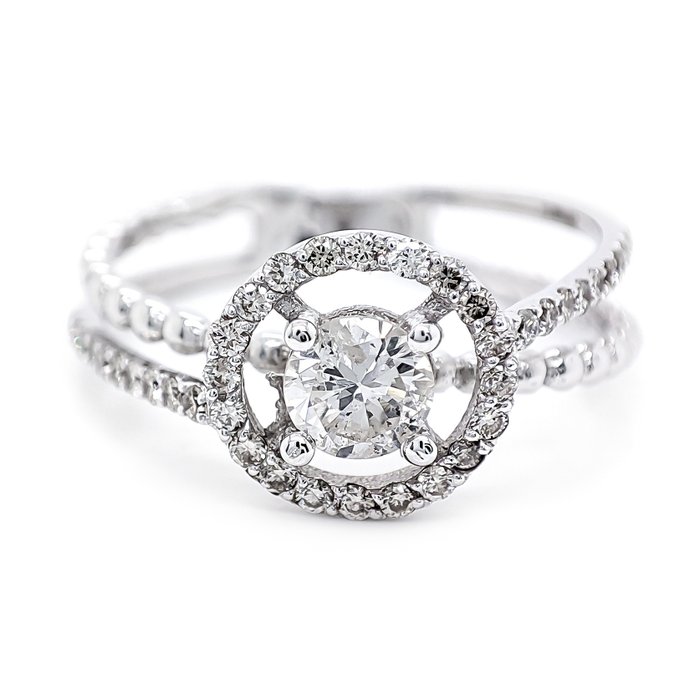 Ring - 14 karat Hvidguld -  055ct tw Diamant (Natur)  - Diamant