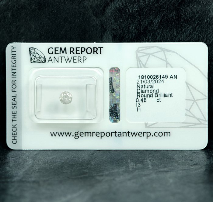 Ingen mindstepris - 1 pcs Diamant  (Natur)  - 0.46 ct - H - I3 - Gem Report Antwerp (GRA)