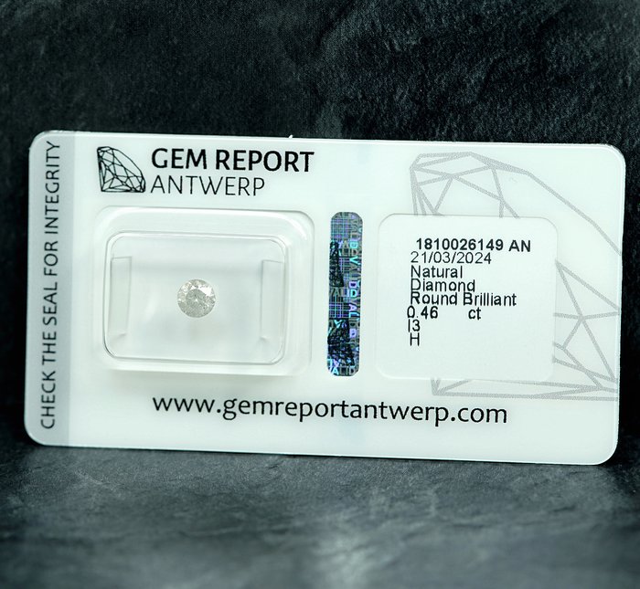 Ingen mindstepris - 1 pcs Diamant  (Natur)  - 0.46 ct - H - I3 - Gem Report Antwerp (GRA)