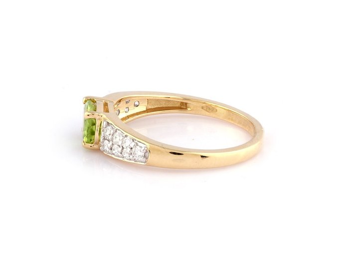 Ring - 18 kraat Gulguld -  1.01ct. tw. Peridot - Diamant