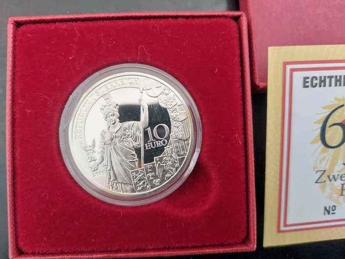 Østrig. 10 Euro 2005 "60° anniv. Second Republic" Proof  (Ingen mindstepris)