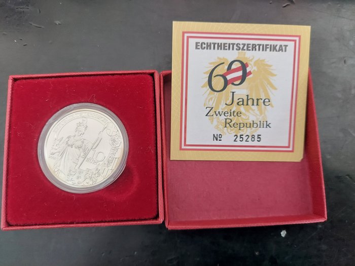 Østrig. 10 Euro 2005 "60° anniv. Second Republic" Proof  (Ingen mindstepris)