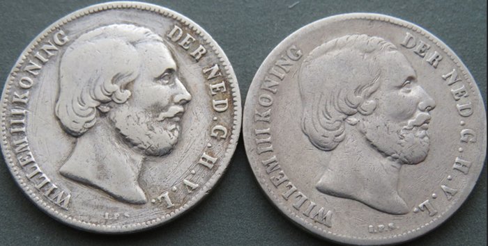 Holland. Willem III. 1 Gulden 1858 en 1859  (Ingen mindstepris)