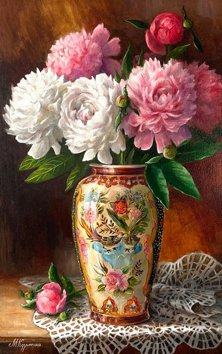 Merie Khys (XX-XXI) - Peonies in an oriental vase