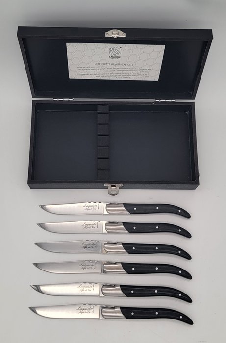 Laguiole Style de Vie - Bordknive sæt (6) - Luksus Line Steak Knive - Macassar-ibenholt - Luksus linje