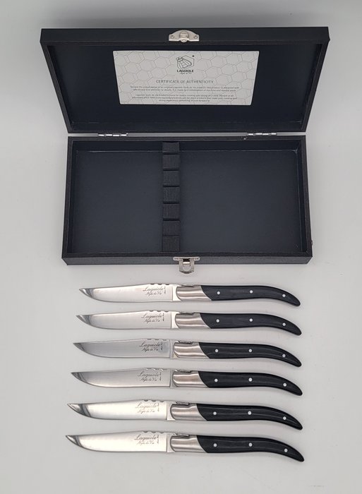 Laguiole Style de Vie - Bordknive sæt (6) - Luksus Line Steak Knive - Macassar-ibenholt - Luksus linje