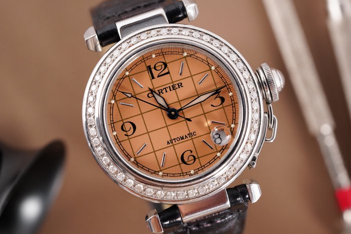 Cartier - Pasha C De Cartier Salmon Dial Diamond Bezel - W31024M7 - Kvinder - 2011-nu