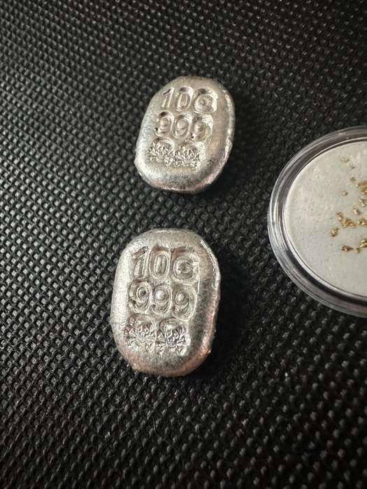 Förenta staterna. 2 x10 g plata 999+ 40 pepitas oro Alaska,  (Ingen mindstepris)