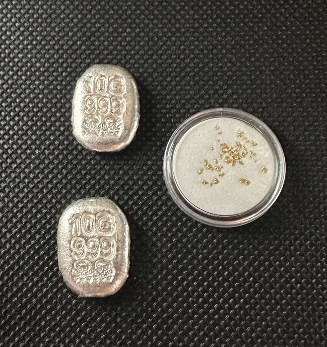 Förenta staterna. 2 x10 g plata 999+ 40 pepitas oro Alaska,  (Ingen mindstepris)