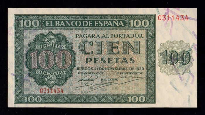 Spanien. 1 X 100 Pesetas - 1936