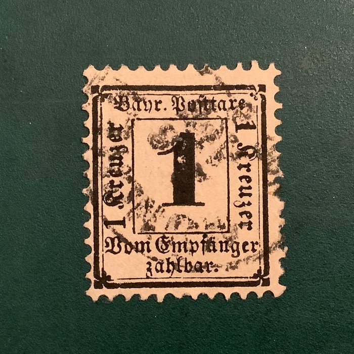 Bavaria 1870 - 1 Kreuzer Porto med vandmærke X - befund Sem BPP - Michel P2X