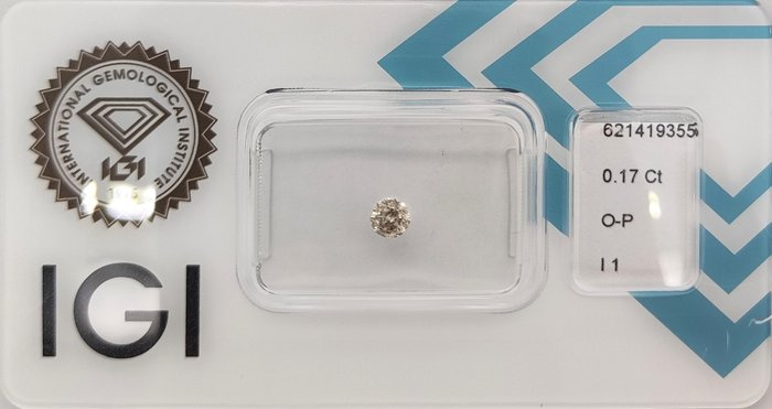 Ingen mindstepris - 1 pcs Diamant  (Natur)  - 017 ct - Rund - I1 - International Gemological Institute (IGI) - O - P