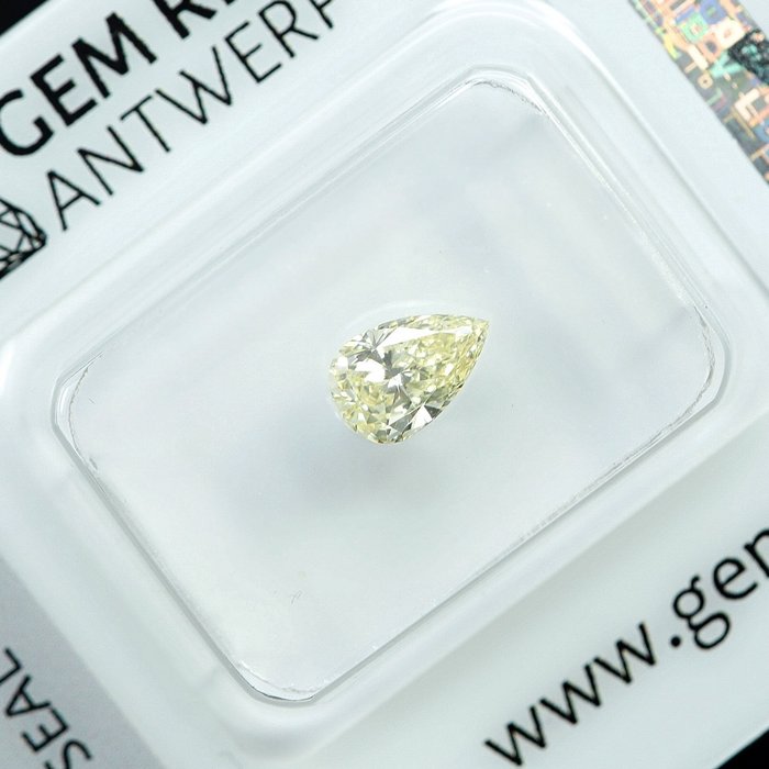 1 pcs Diamant  (Naturfarvet)  - 0.56 ct - Pære - Fancy light Gul - VS1 - Gem Report Antwerp (GRA)