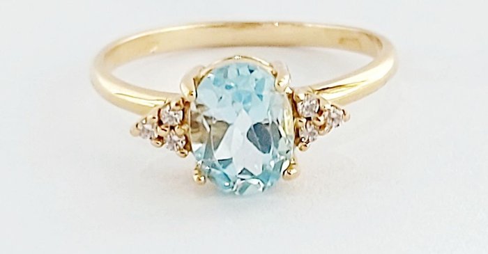 Ingen mindstepris - Ring - 18 kraat Gulguld -  1.90ct. tw. Akvamarin - Diamant - Fremstillet i Italien