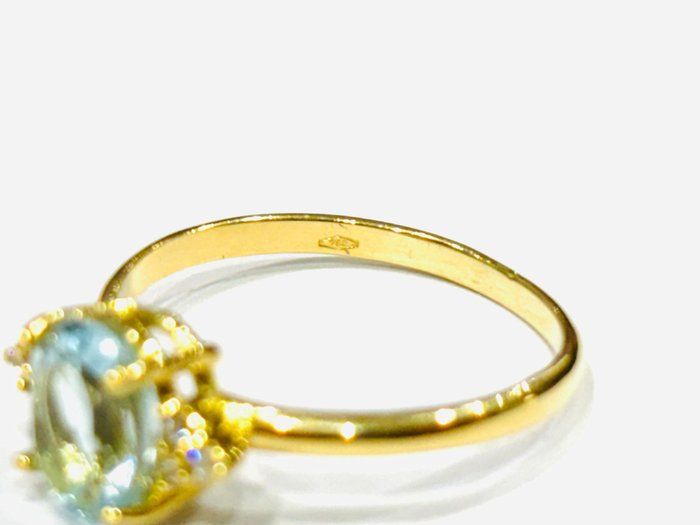 Ingen mindstepris - Ring - 18 kraat Gulguld -  1.90ct. tw. Akvamarin - Diamant - Fremstillet i Italien