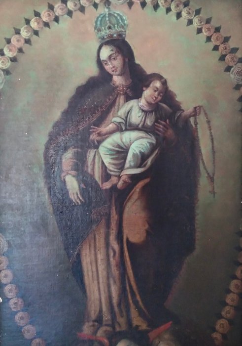 Escuela Novohispana (XVIII) - Virgen del Rosario