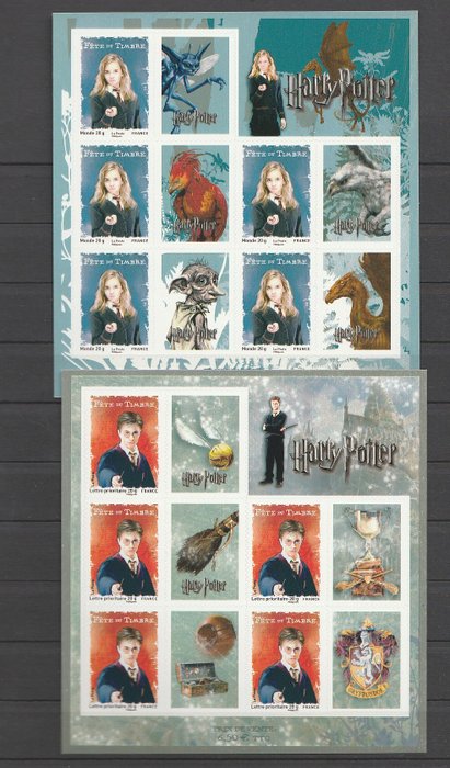 Frankrig  - Sæt med 15 selvklæbende notesblokke Stamp Day 2007 Harry Potter og 2008 Droopy - Yvert n° F4024A/25A/26A - F50A/51A4149A/