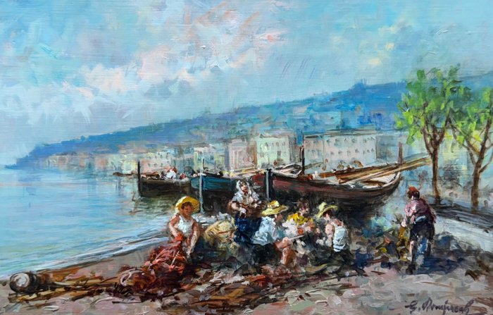 Giovanni Dominech (XX) - Pescatori a Mergellina - Napoli