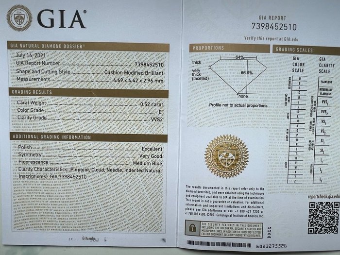 1 pcs Diamant  (Natur)  - 0.52 ct - Pude - D (farveløs) - VVS2 - Gemological Institute of America (GIA)