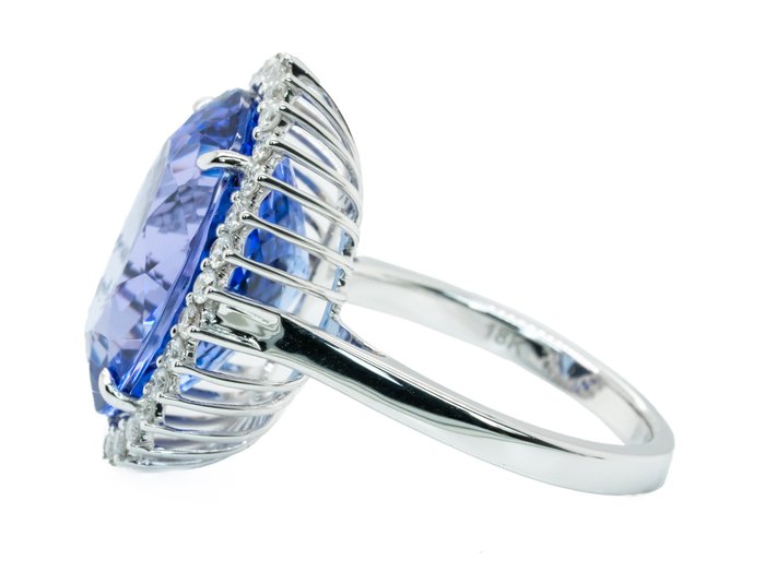 Ring - 18 kraat Hvidguld, Intens violetblå (D-blok) -  13.11ct. tw. Tanzanit - Diamant - 0,54 ct - VS