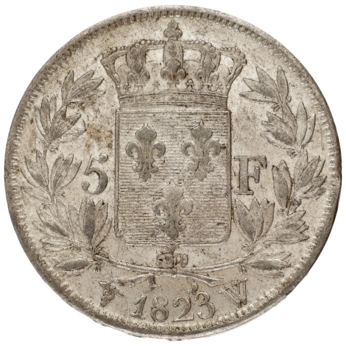 Frankrig. Louis XVIII. 5 Francs 1823 W  (Ingen mindstepris)