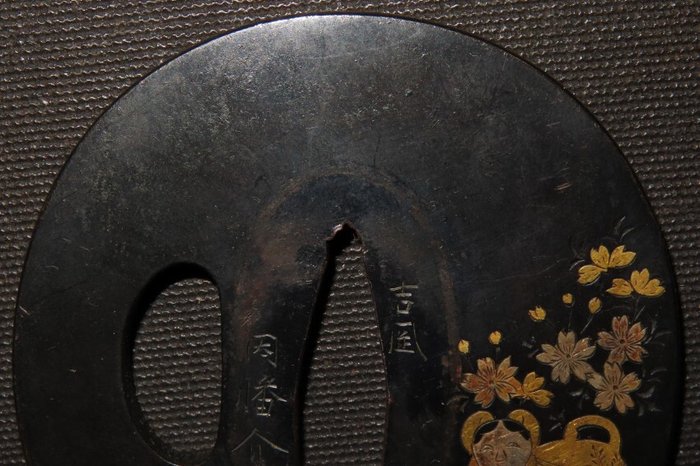 Katana - Shakudo - Hina Kazari, Toy Tsuba : Inabano suke : C4-60 - Japan - Edo-perioden (1600-1868)