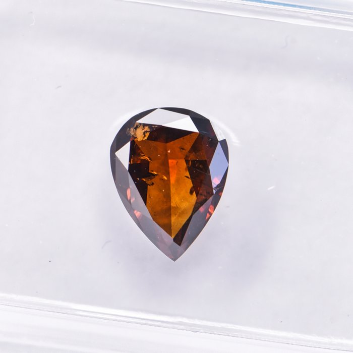 Ingen mindstepris - 1 pcs Diamant  (Naturfarvet)  - 1.10 ct - Pære - Fancy dark Brun Orange - SI2 - International Gemological Institute (IGI)