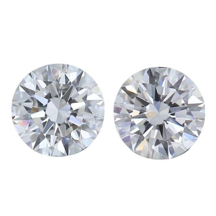 2 pcs Diamant  (Natur)  - 067 ct - Rund - D (farveløs) - VVS1 - Gemological Institute of America (GIA)